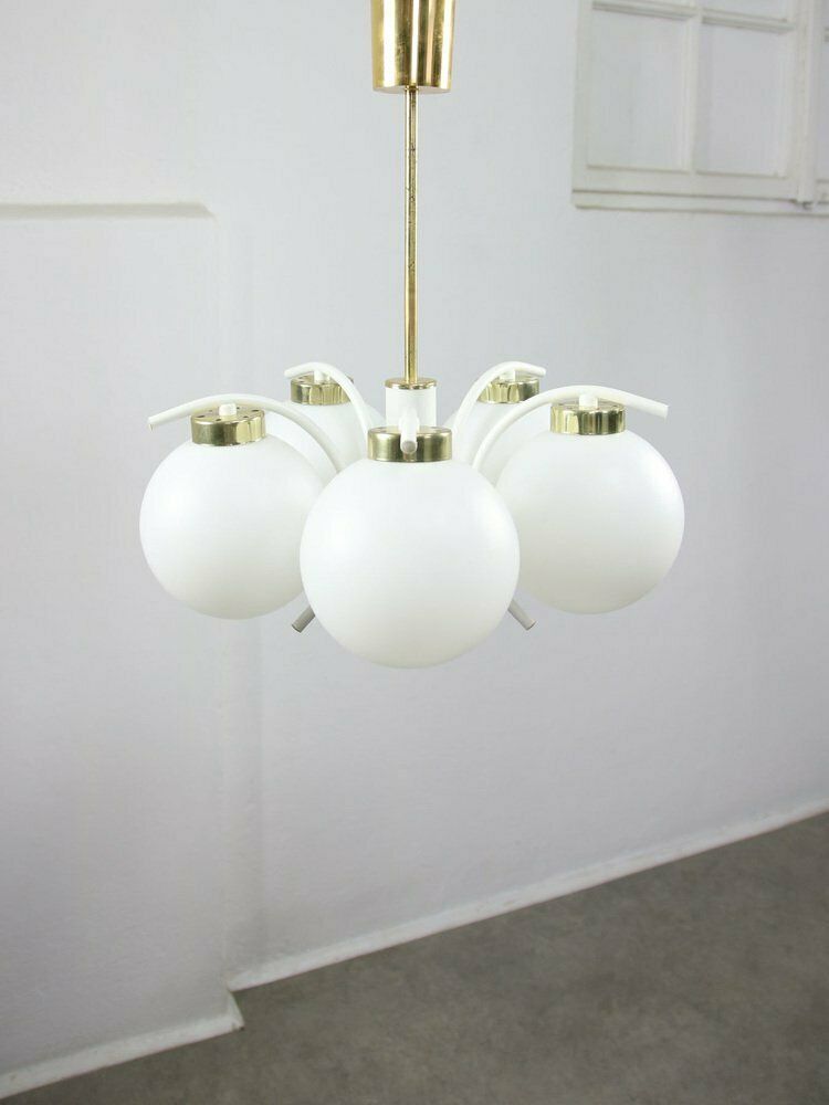 photo buy Mid Century Italian Modern Brass And Opaline Chandelier