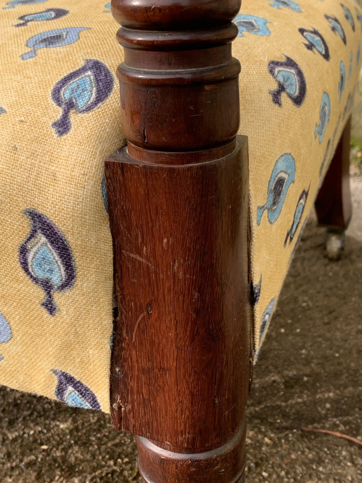 Antique Statement Open Armchair In A Floral Yellow Robert Kime Fabric photo vinterior