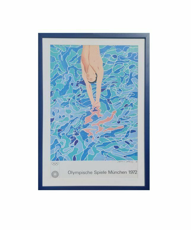 David Hockney Vintage Poster. Olympische Spiele München 1972. Framed