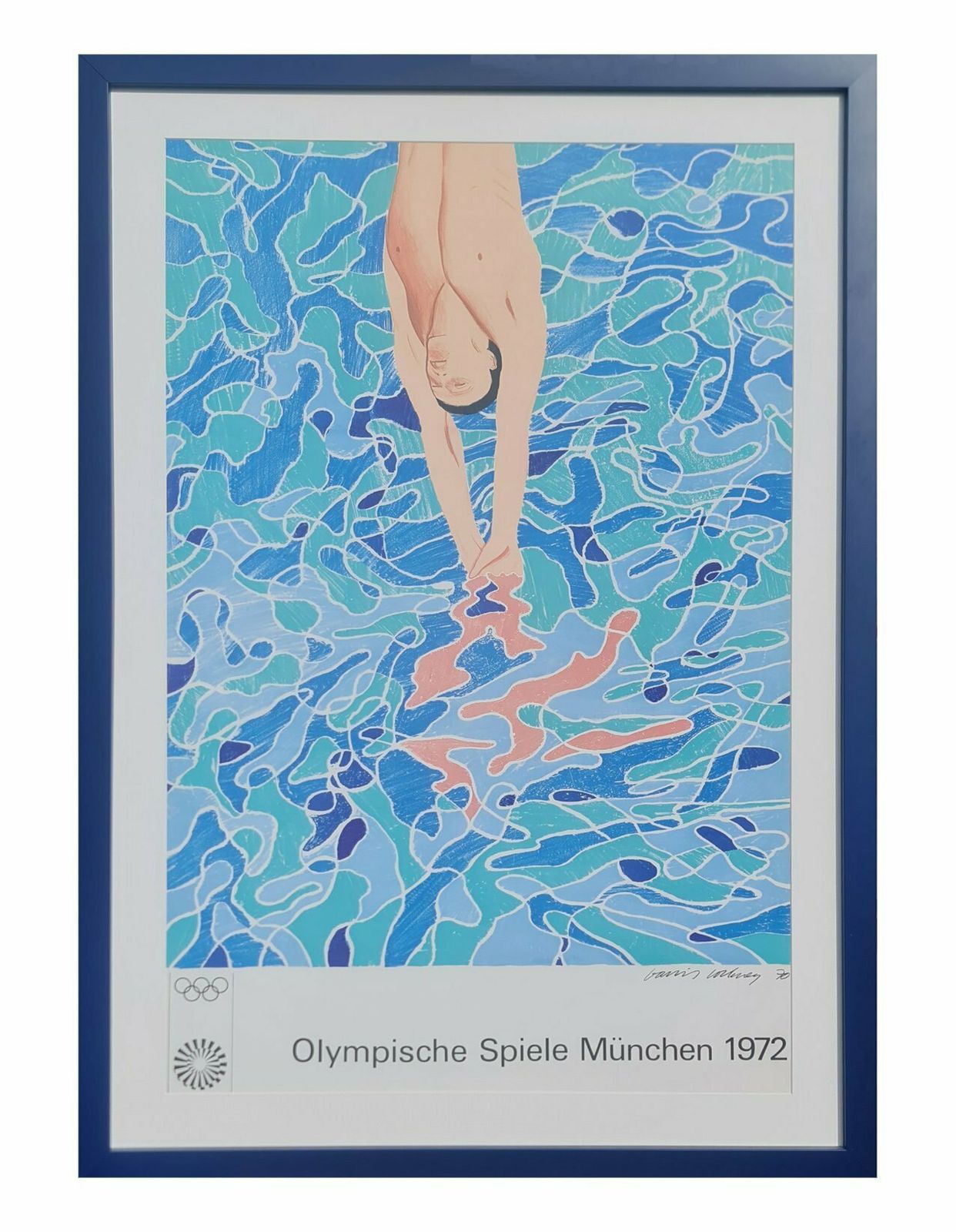 David Hockney Vintage Poster. Olympische Spiele München 1972. Framed photo for sale