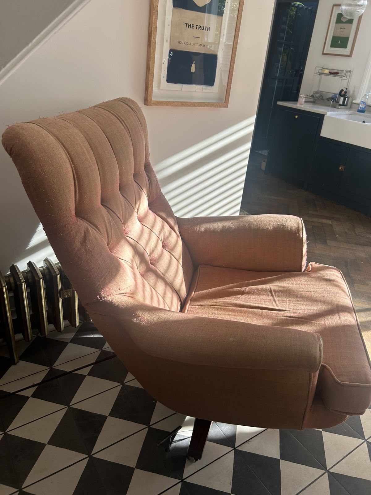 Swivel Wing Chair With A Textured Fabric In Burnt Amber Colour photo buy