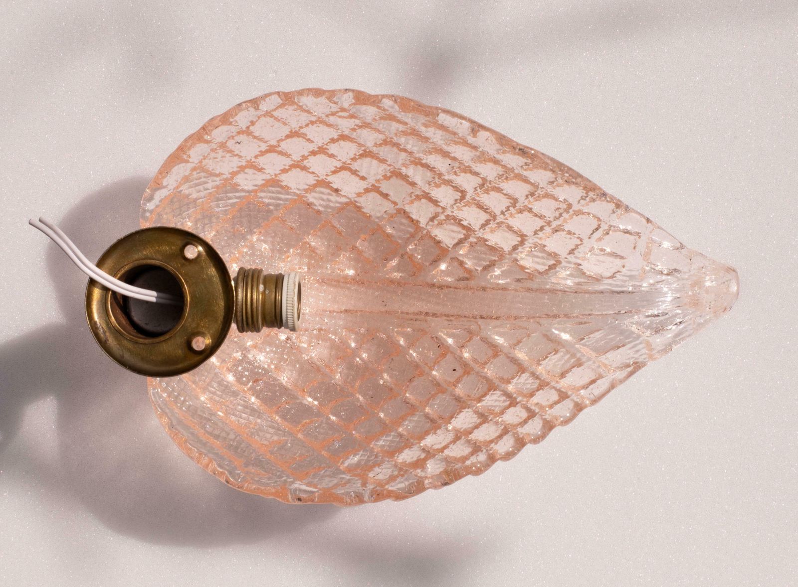 photo for sale Wall Light Pink Jewel Murano Glass Leave By Barovier E Toso, 1950s