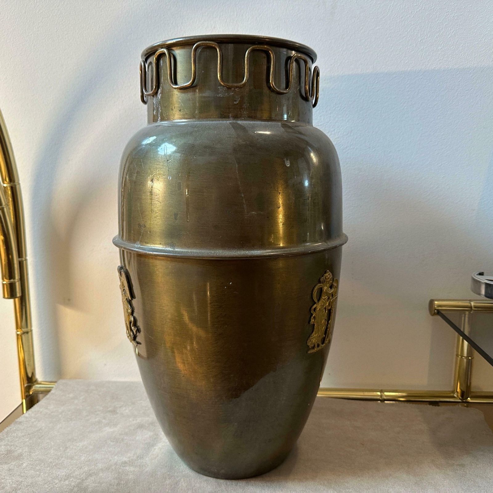 1950s Mid Century Modern Brass Italian Umbrella Stand In The Manner Of Gio Ponti photo vintage