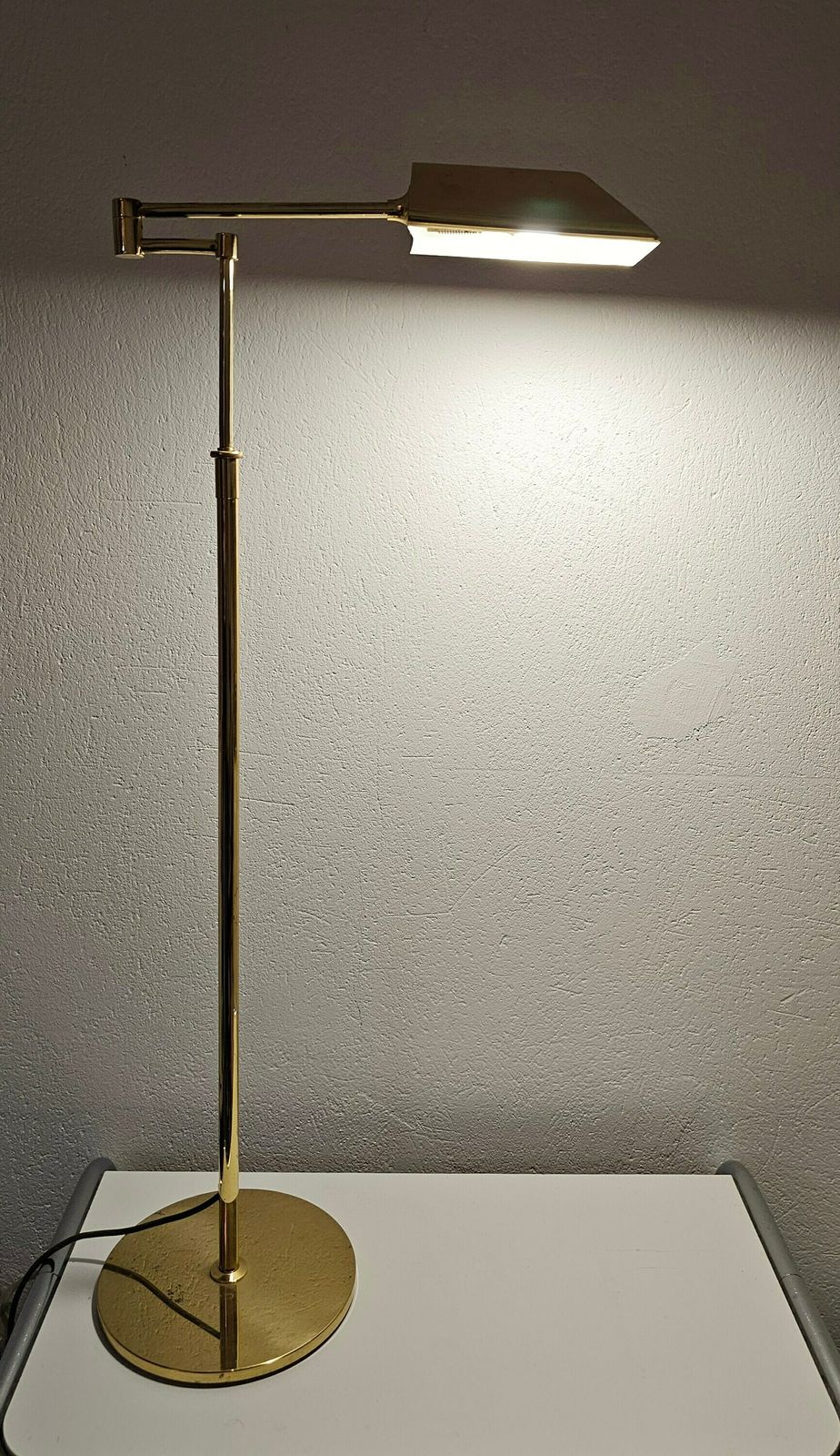 Mid Century Modern Swing Arm Floor Lamp Done In Brass With Adjustable Height // Made In West Germany In 1970s photo vinterior