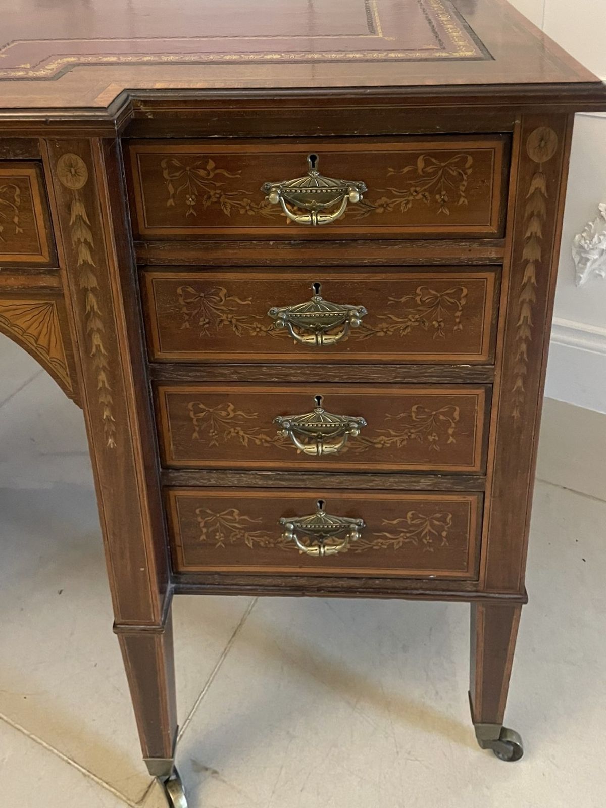 Outstanding Quality Antique 19th Century Mahogany Inlaid Kneehole Desk By Edwards And Roberts photo buy