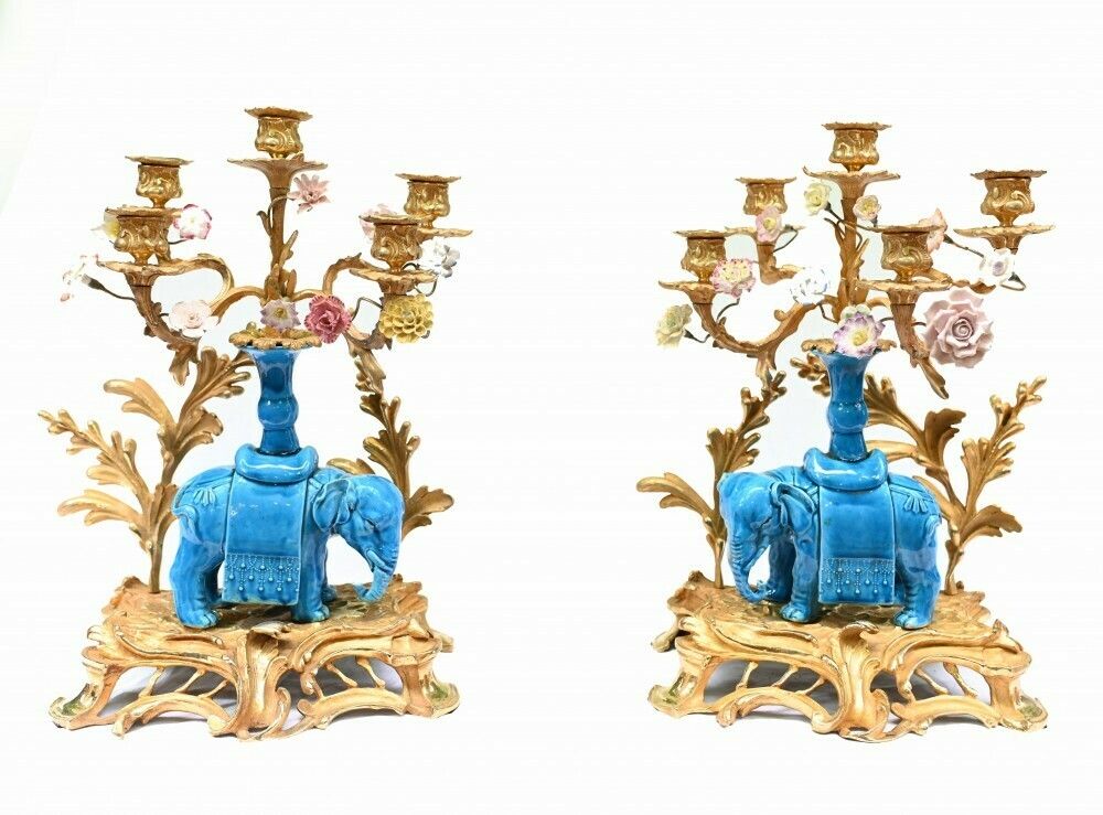 Pair Regency Porcelain Elephant Candelabras Gilt 1880 photo for sale