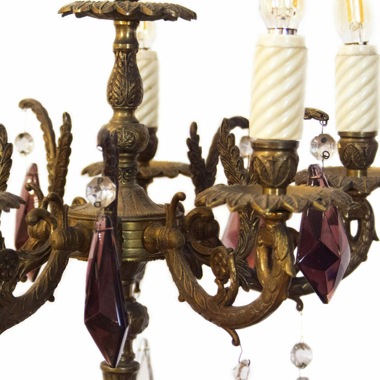 Vintage Bronze Candelabra Lamp With Purple Crystals, 1930s photo furniture
