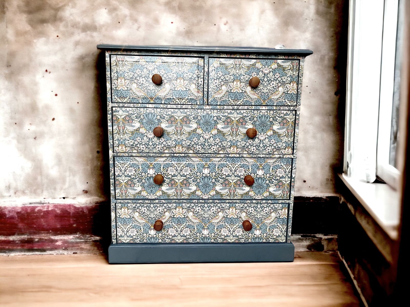 Upcycled Pine Chest Of Drawers, William Morris Print , Living Room, Dining Room, Hall , Kitchen Storage. photo vintage