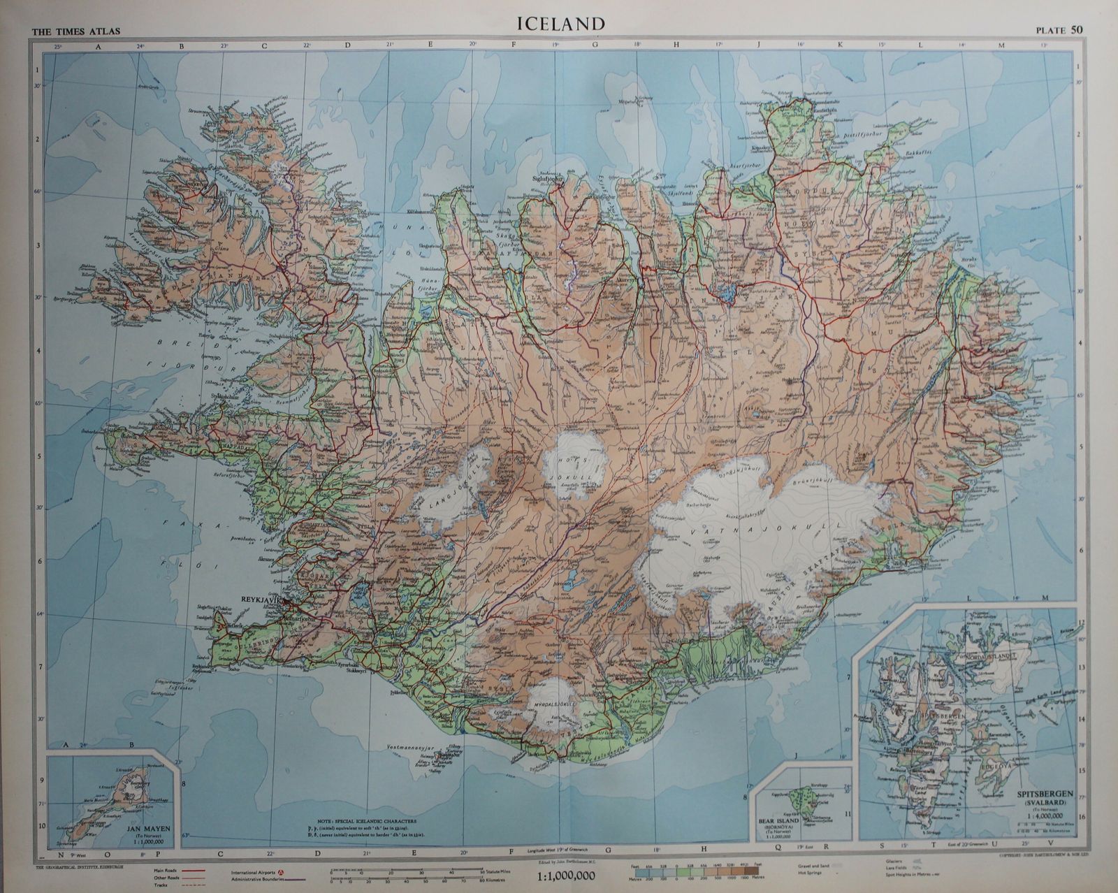 Large Map Of Iceland With Insets Of Spitsbergen, Jan Mayen And Bear Island photo vintage