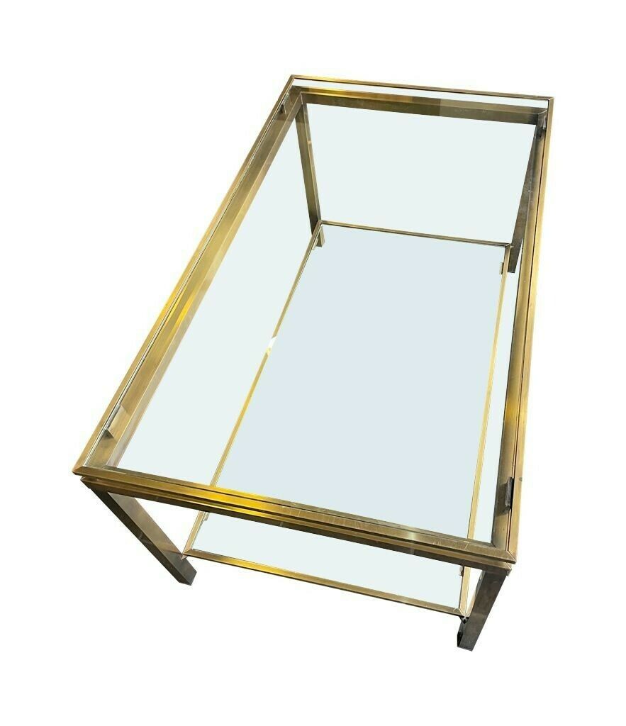 photo for sale A French 1970s Gilt Metal Two Tiered Coffee Table In The Style Of Guy Lefevre