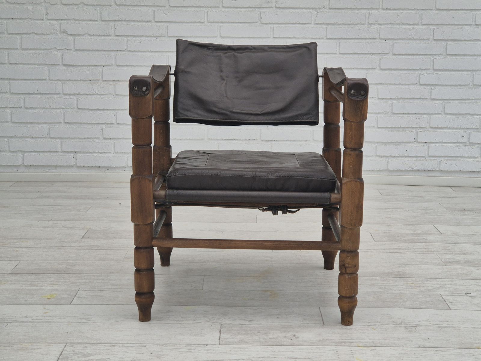 1960s, Scandinavian "Safari" Lounge Chair, Original Condition, Leather, Beech Wood. photo Furniture
