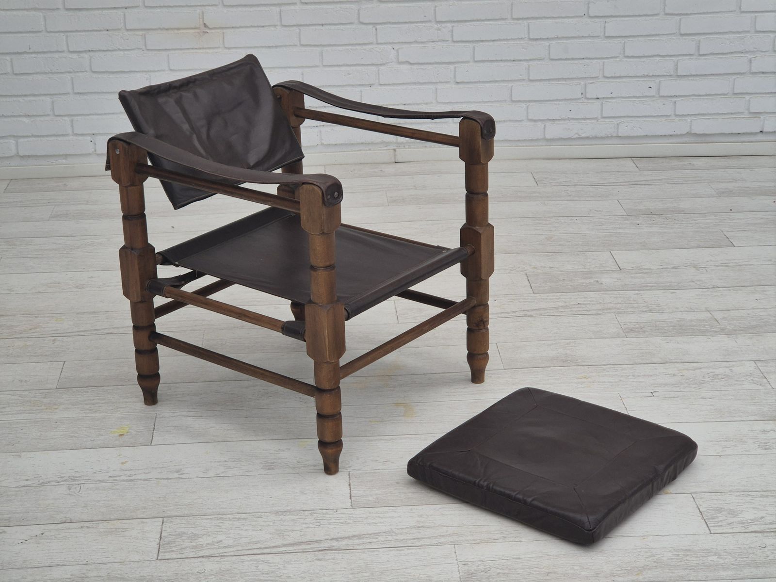 photo for sale 1960s, Scandinavian "Safari" Lounge Chair, Original Condition, Leather, Beech Wood.