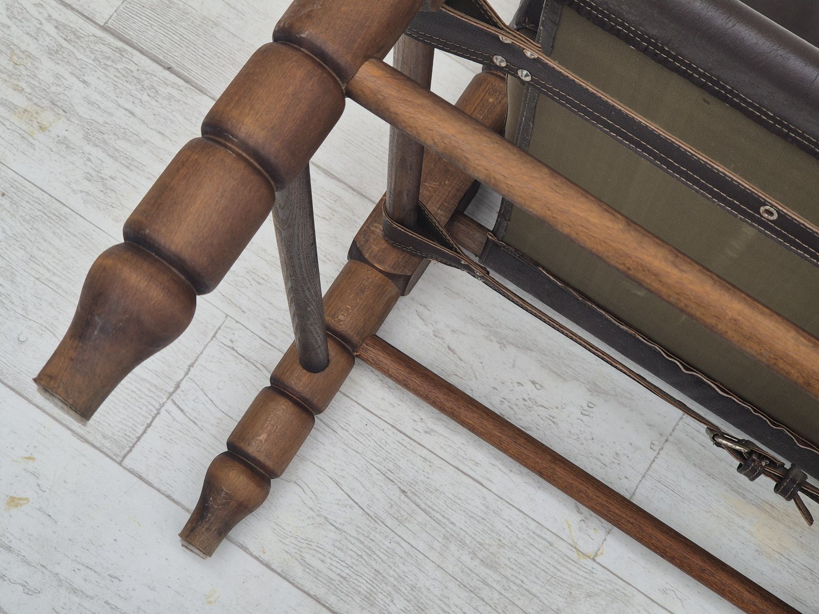 995.0 1960s, Scandinavian "Safari" Lounge Chair, Original Condition, Leather, Beech Wood. photo
