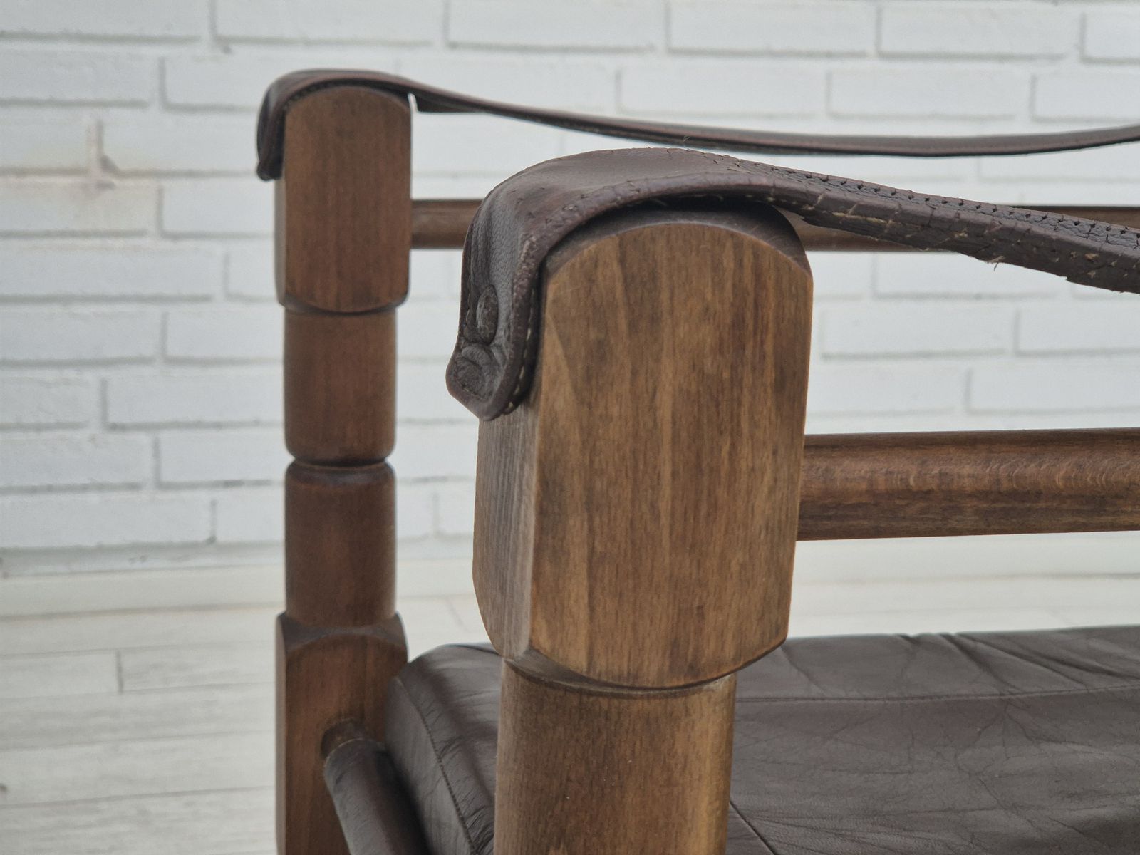 photo buy 1960s, Scandinavian "Safari" Lounge Chair, Original Condition, Leather, Beech Wood.