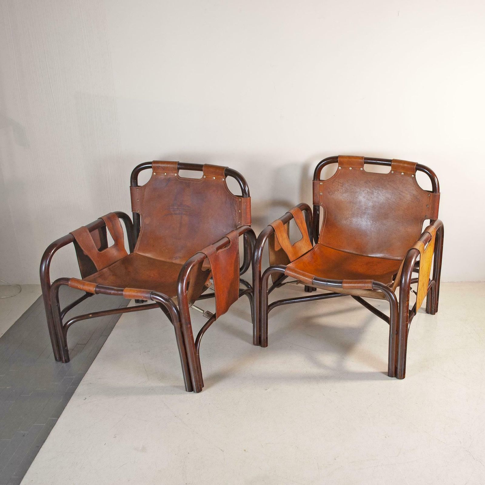 photo for sale Tito Agnoli Set Of Two Bamboo Cane Armchairs 1960s