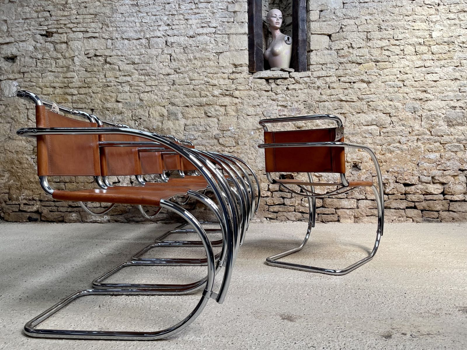 Set Of 2 Two  Mies Van Der Rohe Mr 20 Chair Chairs Dinning Club Lounge Occasional Bauhaus Mid Century photo for sale
