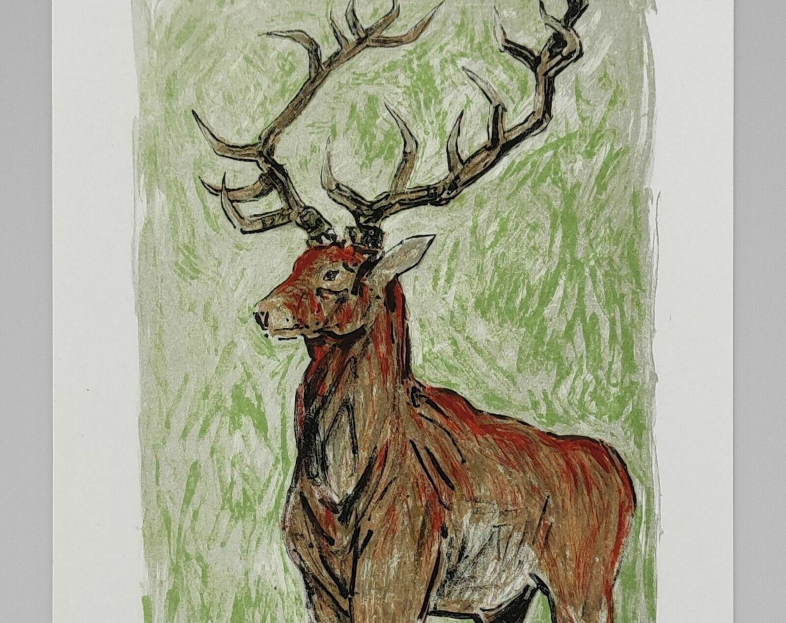 A.W. Diggelmann – Colourful Stag & Capercaillie Lithograph Print   Signed 1970s photo furniture