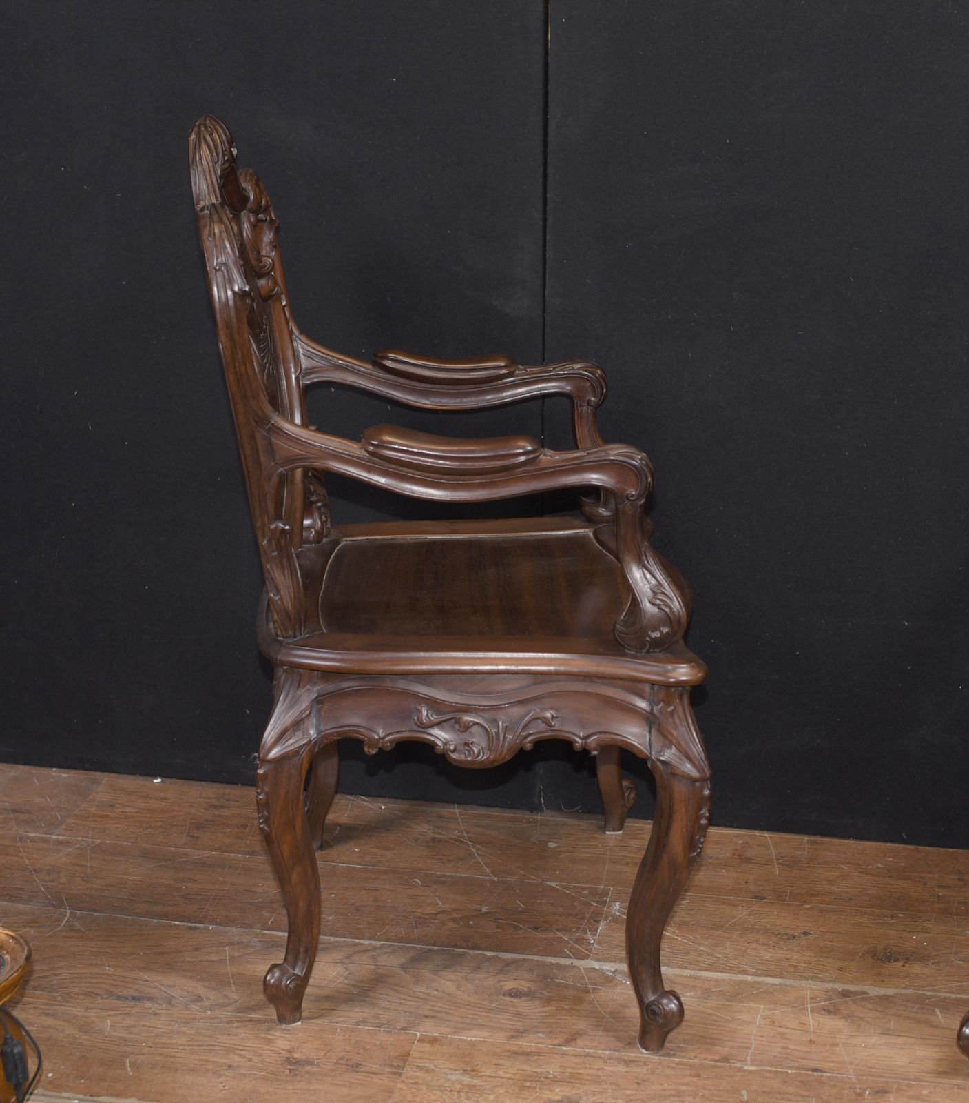 Pair Art Nouveau French Hard Wood Arm Chairs photo vintage