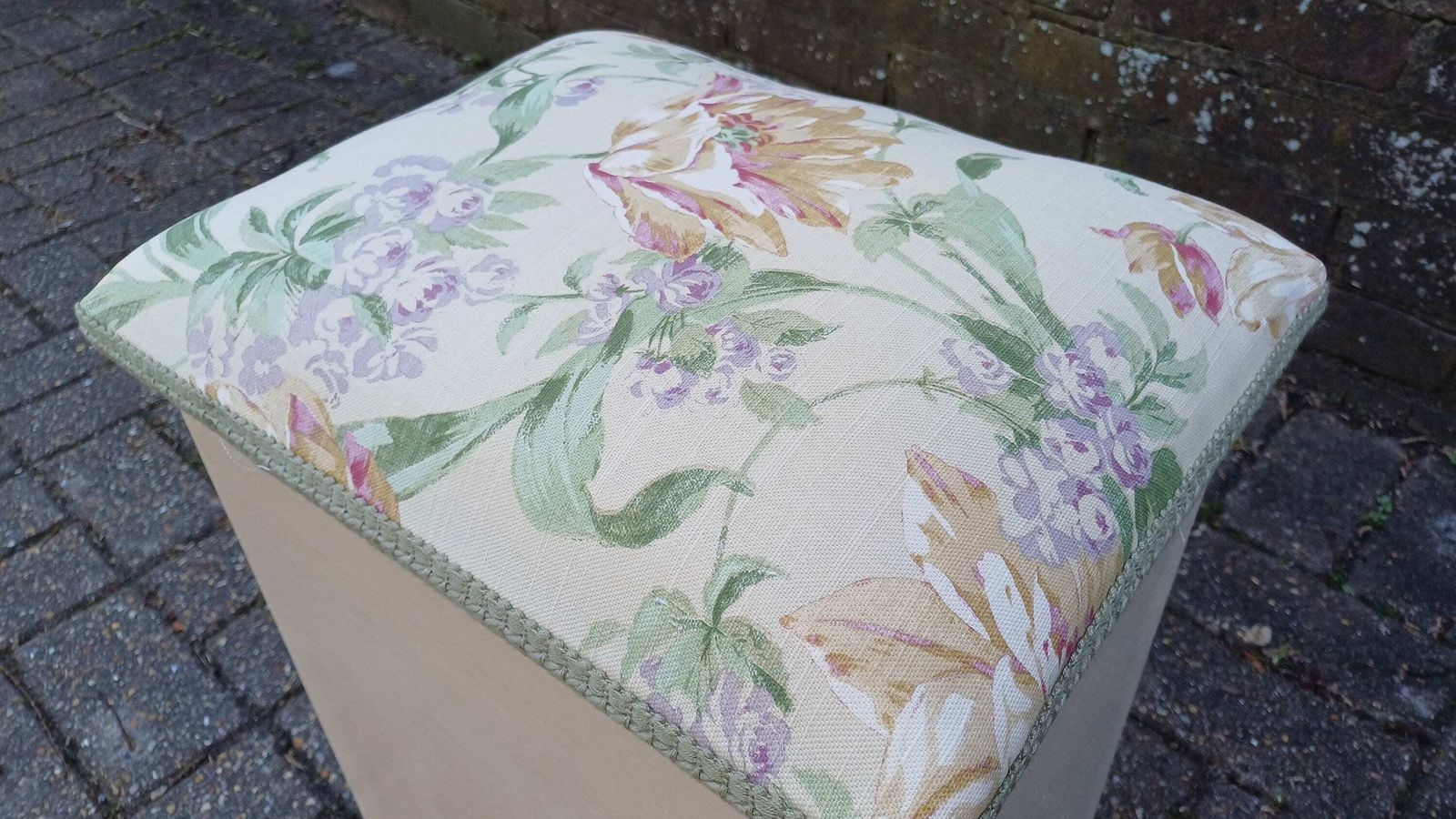 Beautifully Upcycled Restored Vintage Retro Wooden Linen Basket Cushioned Stool. photo 95.0