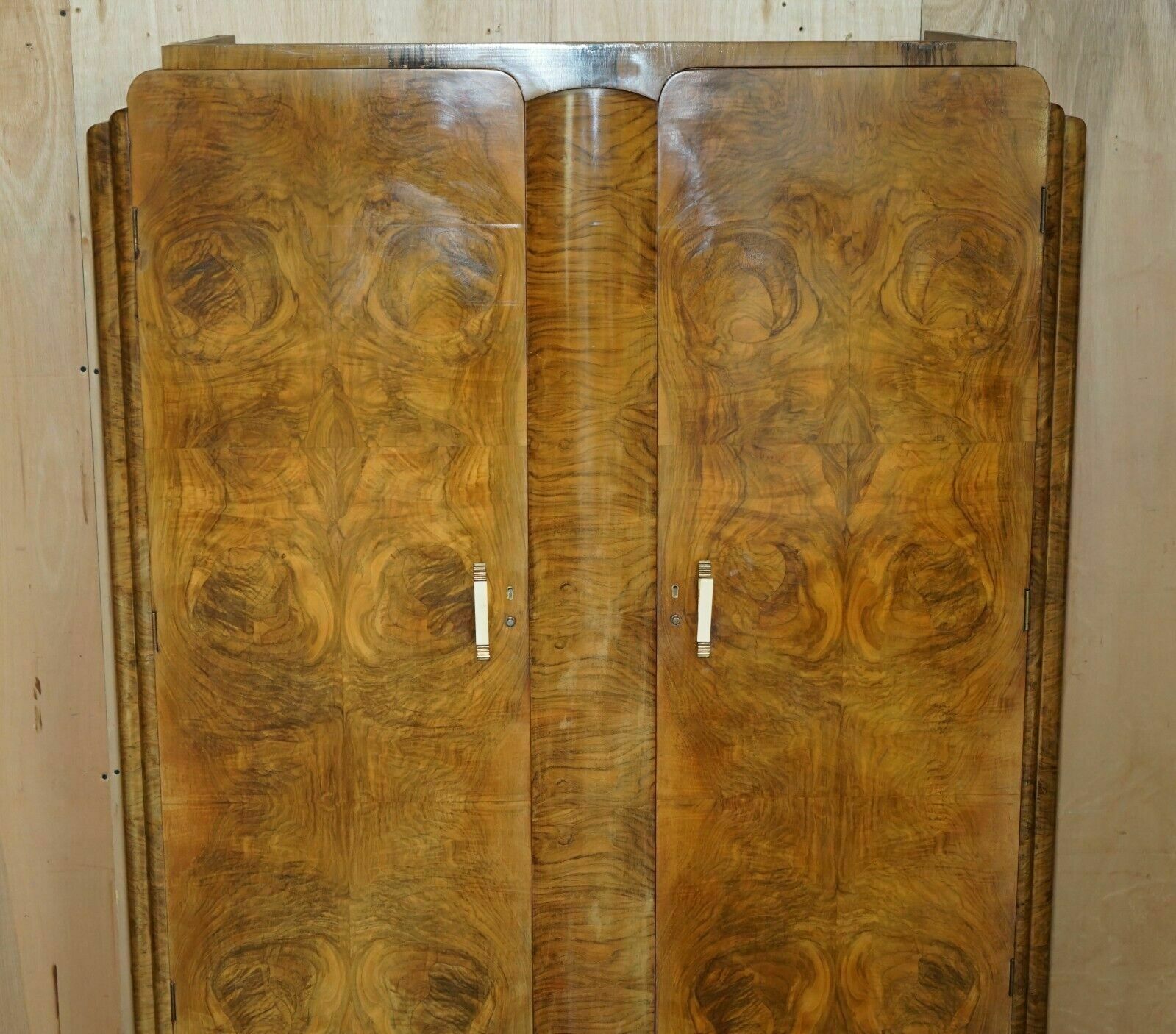 Large Antique Art Deco Circa 1930's Satin Walnut Double Wardrobe Part Of Suite photo buy