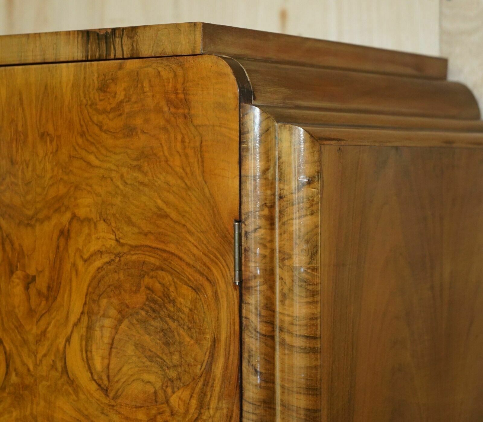 Furniture Large Antique Art Deco Circa 1930's Satin Walnut Double Wardrobe Part Of Suite photo