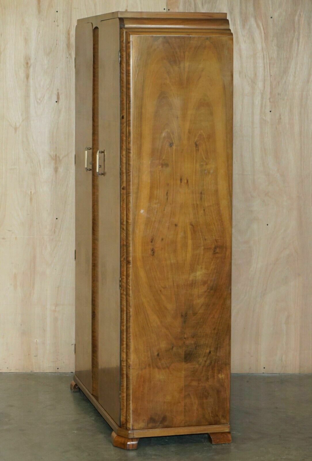 photo buy Large Antique Art Deco Circa 1930's Satin Walnut Double Wardrobe Part Of Suite