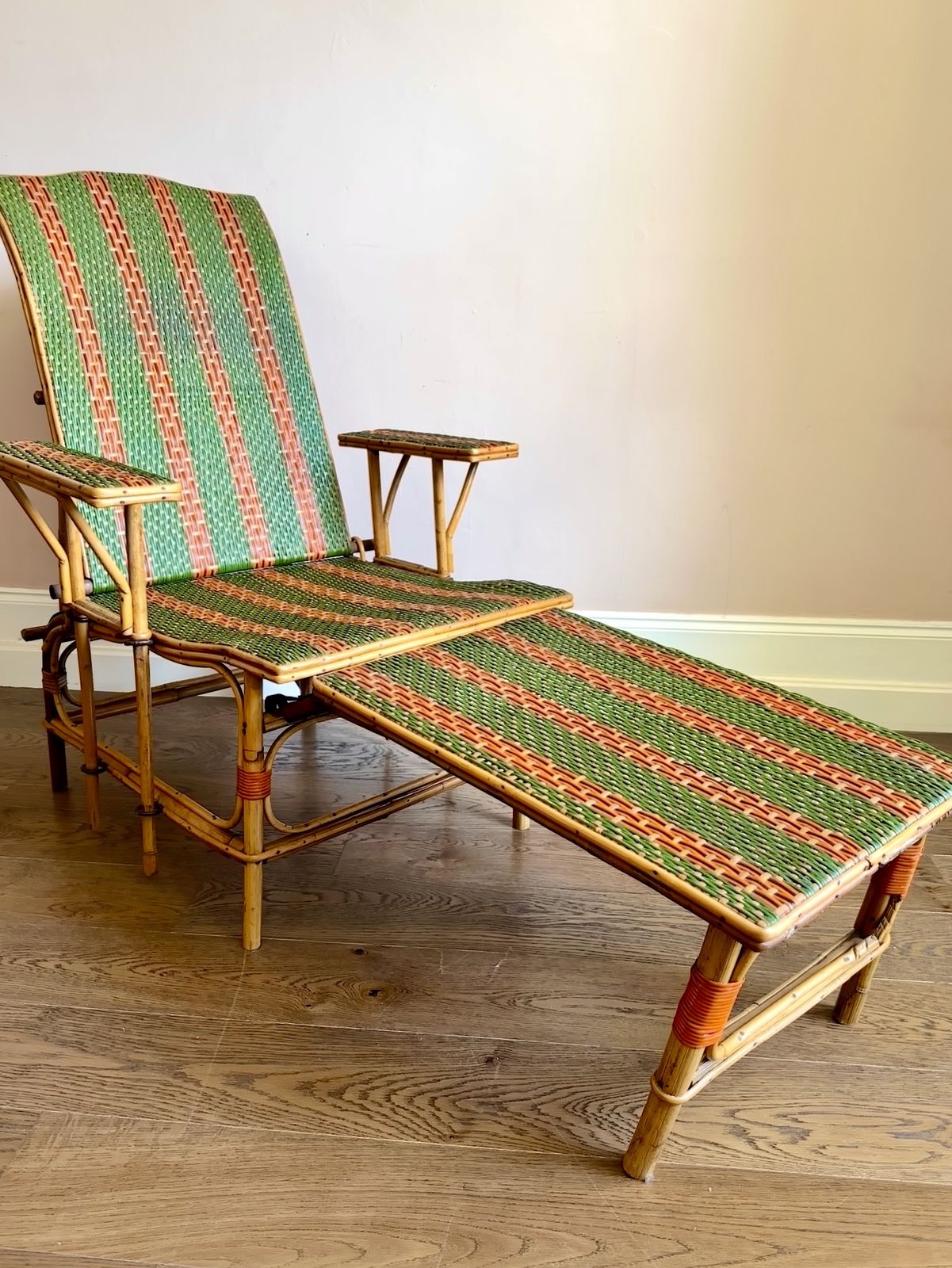 Early C20th French Bamboo & Rattan Chaise Longue Sun Lounger photo 995.0