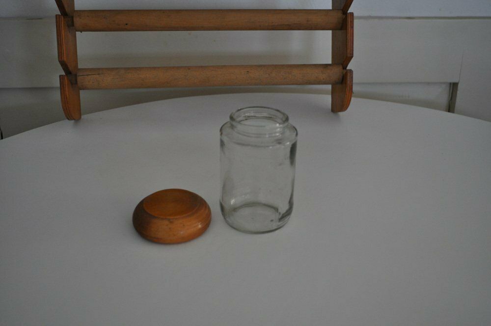 Vintage Wooden Spice Rack With Glass Bottles, Set Of 6 photo for sale