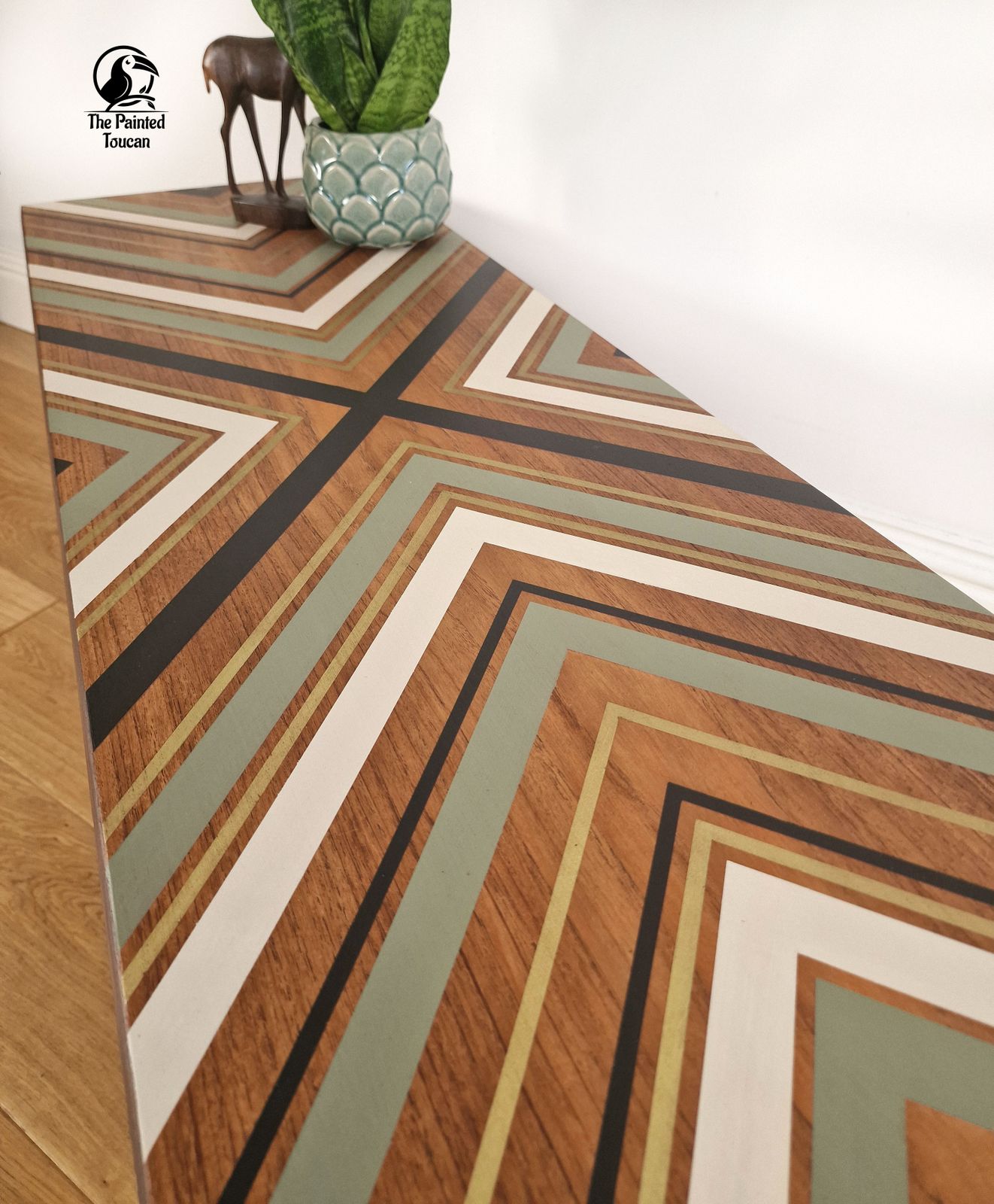 Large Mid Century Teak Surfboard Coffee Table Customised With Tape Design photo vinterior