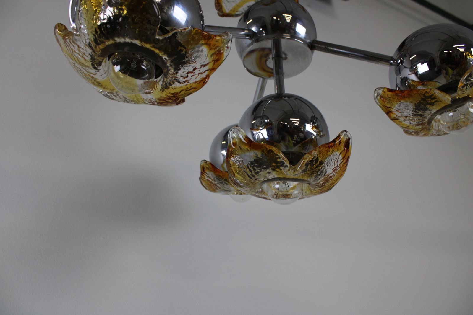 Murano Pendant Lamp By Mazzega/Italy 1970s Space Age/Chrome Sputnik Light photo vintage