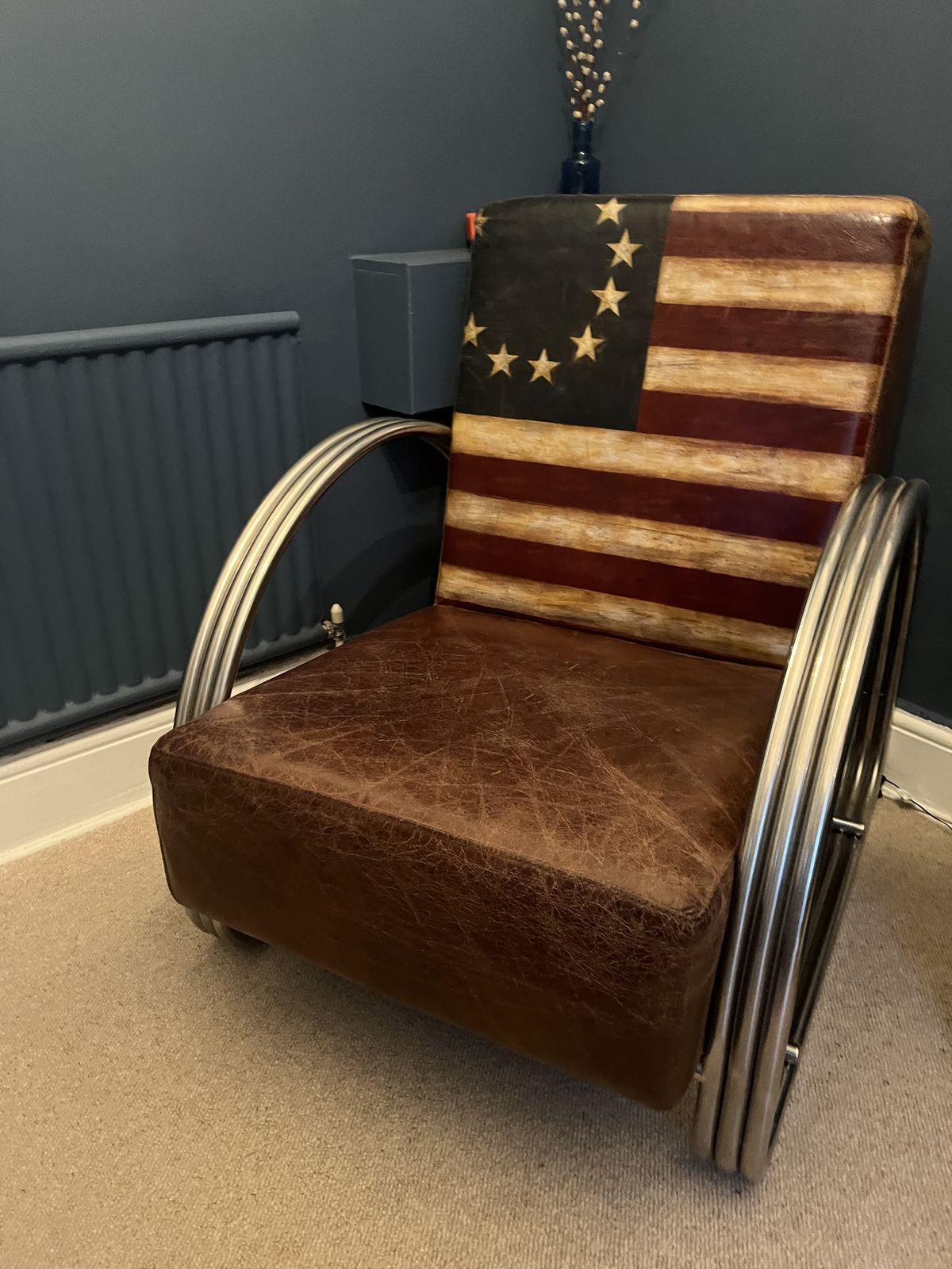 Andrew Martin Cadillac Armchair With American Flag Design