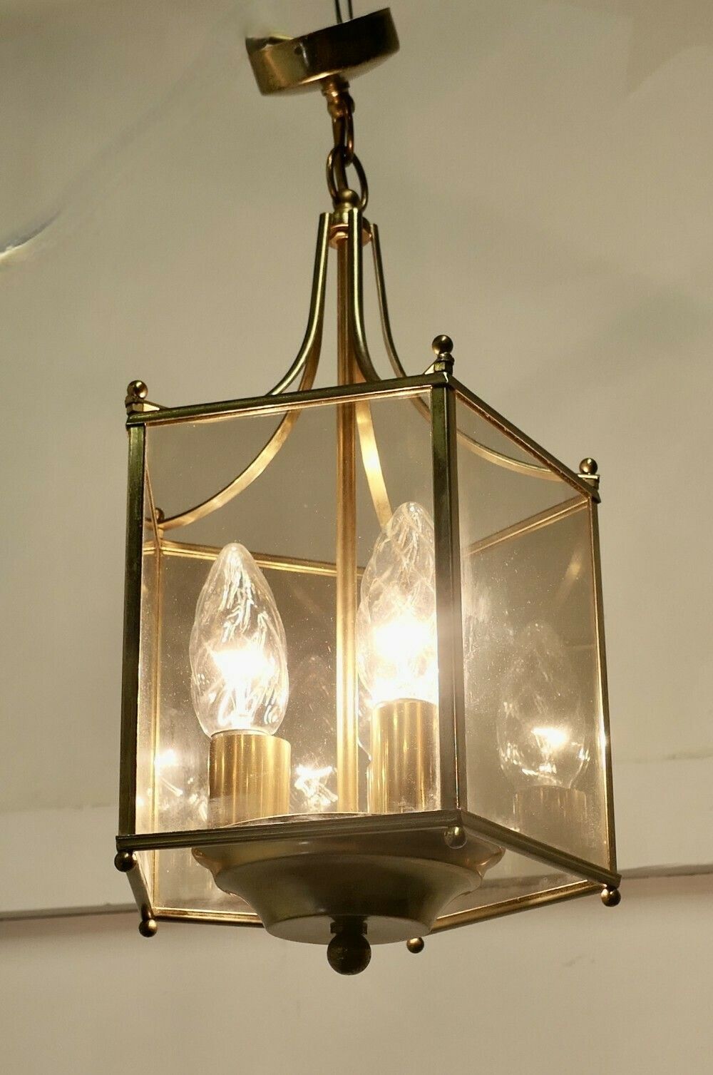 Superb Quality Pair Of Art Deco Style Brass And Glass Lanterns photo vinterior