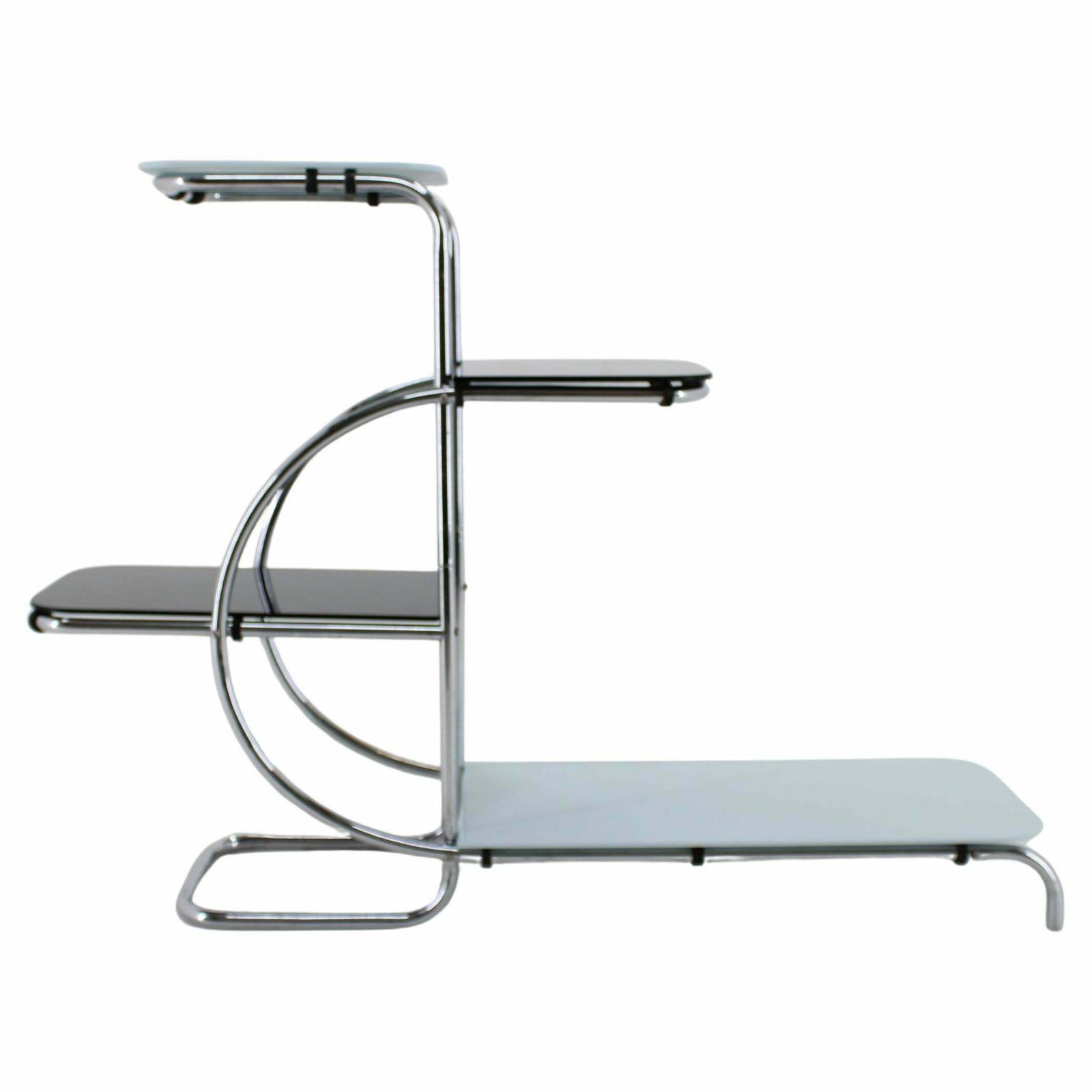 1930s Bauhaus Chrome Plated Etagere With Opaxy Glass, Czechoslovakia