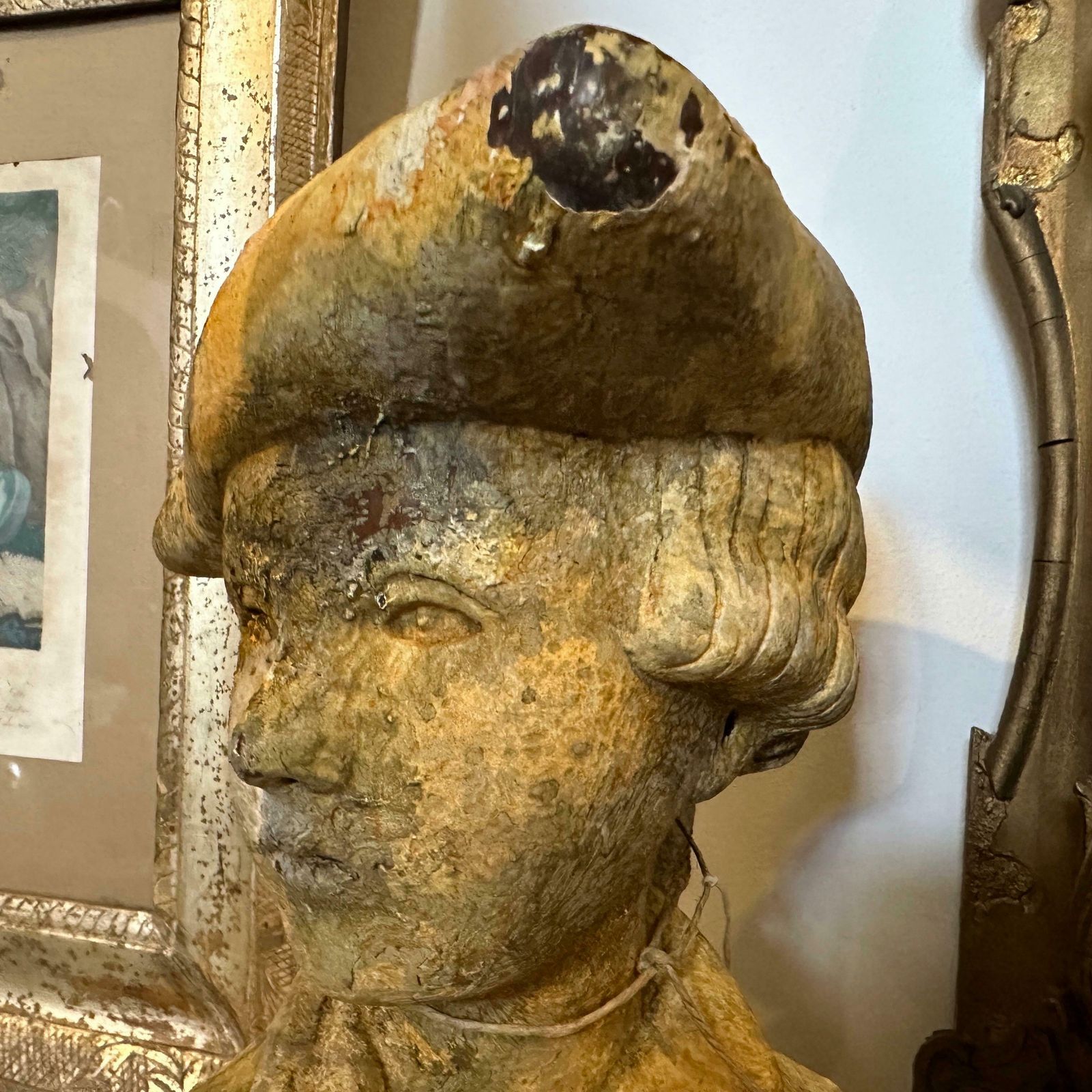 A 1900s Art Nouveau Patinated Wood Italian Bust Of A Young Boy photo for sale