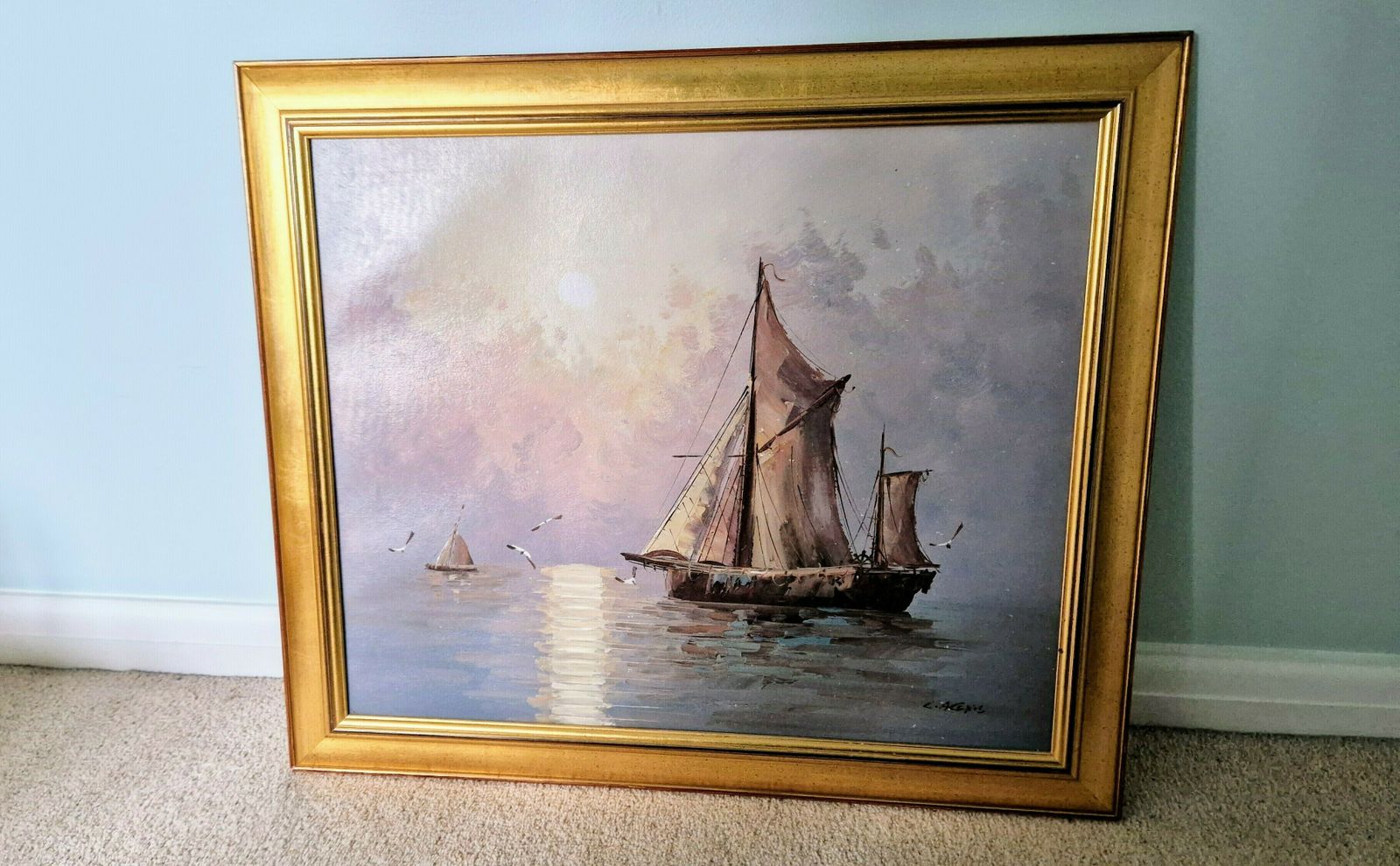 A Superb Large Vintage Mid C20th Impressionist Oil On Canvas   Shipping In A Calm Sea By L Alexis photo furniture