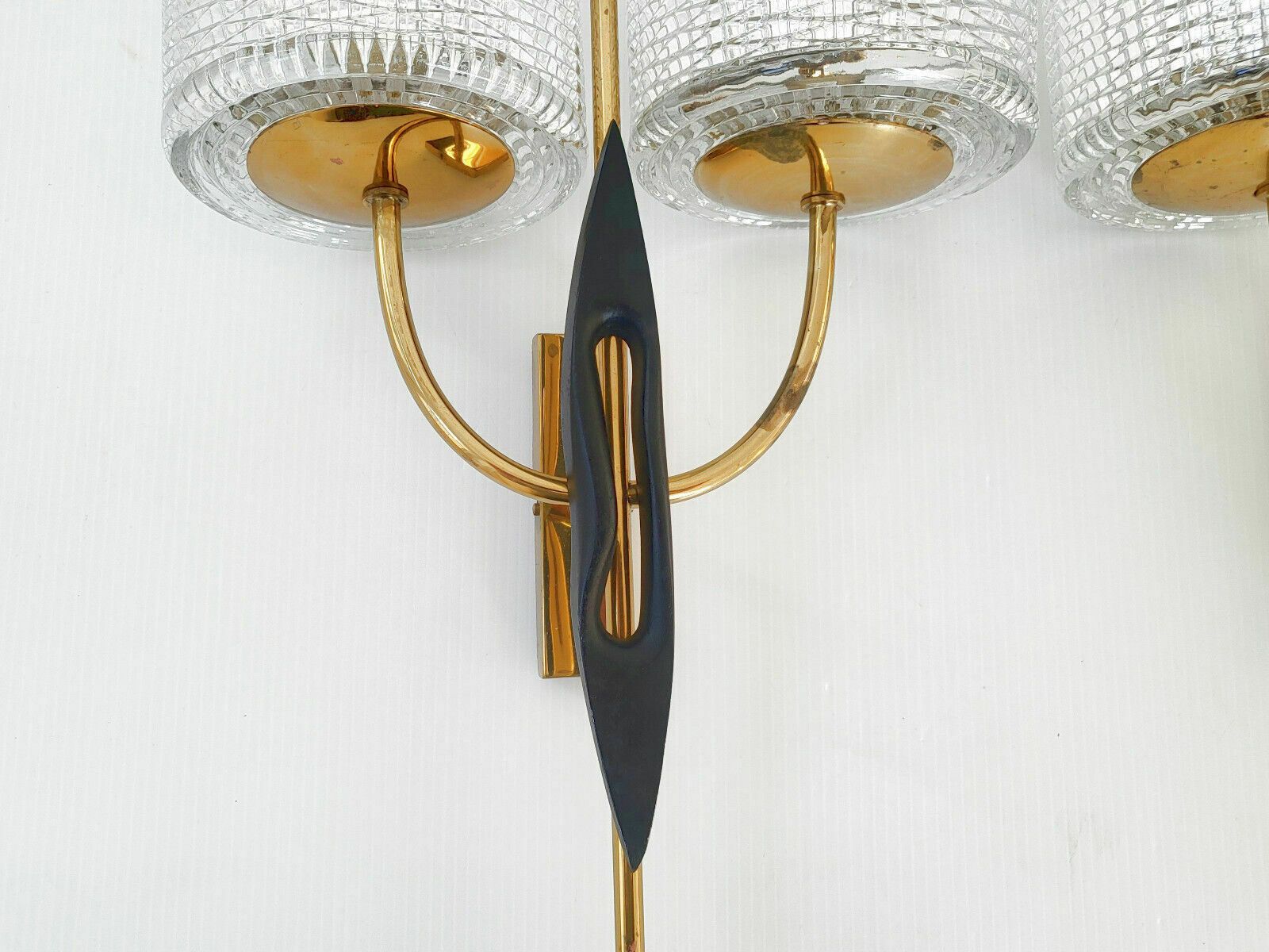 Pair Of Vintage 50s Wall Lights House Arlus Dlg Felix Agostini Brass Steel Glass photo Lighting