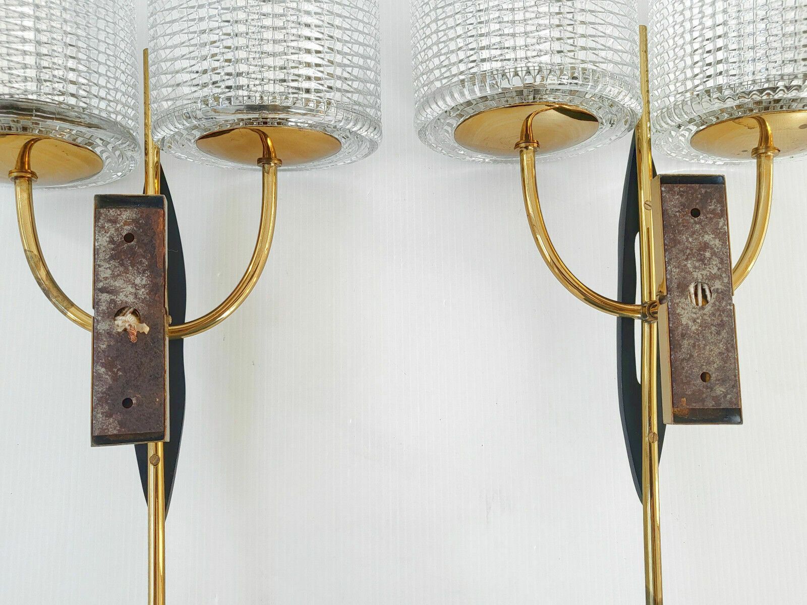 Pair Of Vintage 50s Wall Lights House Arlus Dlg Felix Agostini Brass Steel Glass photo vinterior