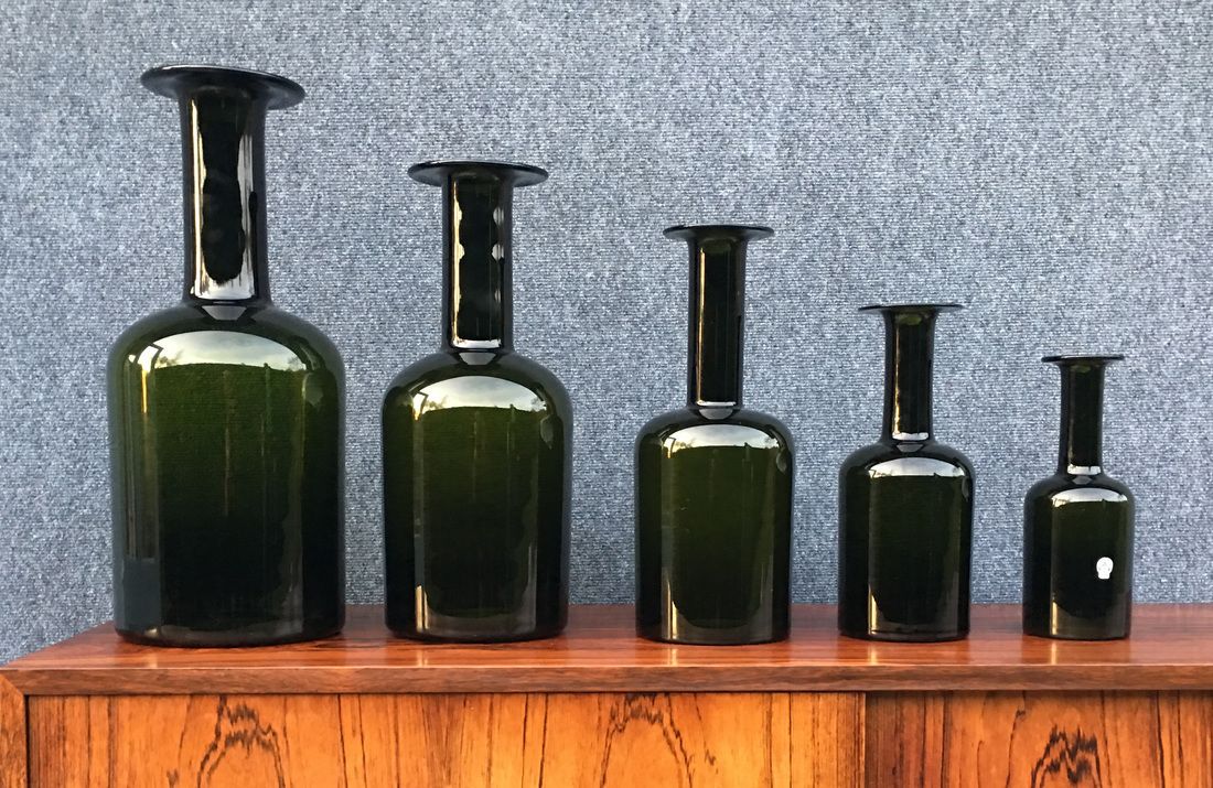 Set Of 5 Green 'Gulvase' By Otto Brauer For Holmegaard