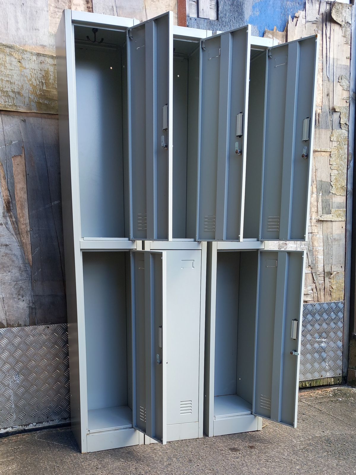 Three Industrial Style Two Tier Steel Lockers photo 355.0