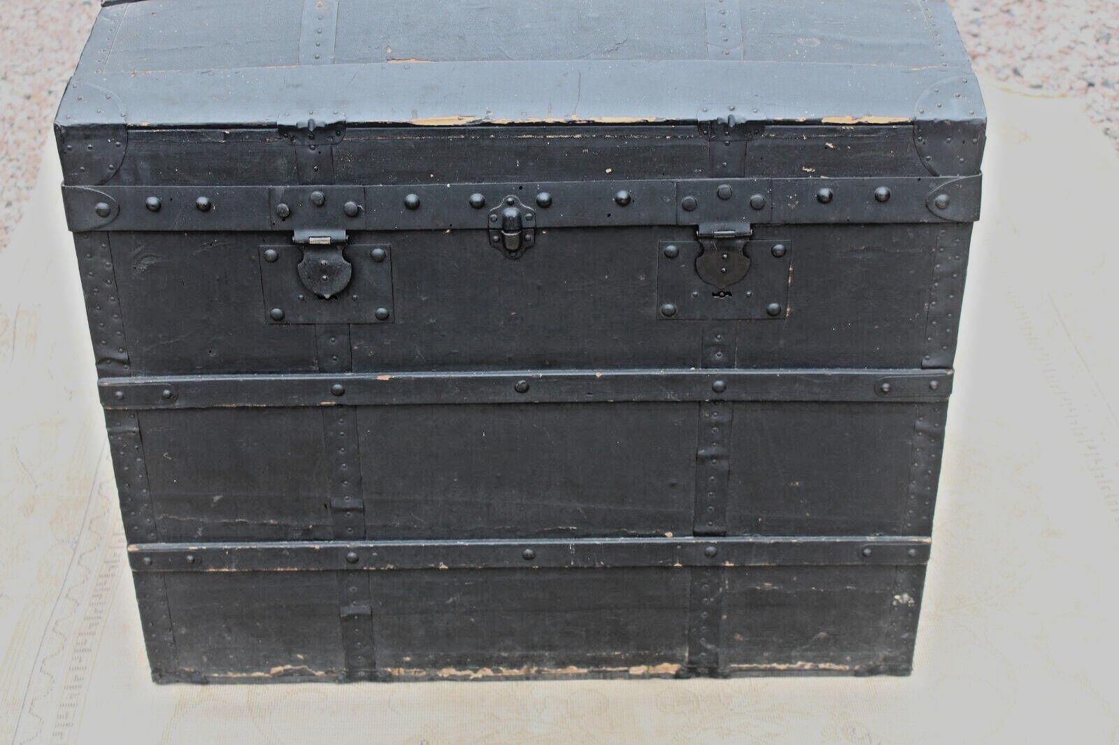 Antique Vintage Steamer Pirate Chest Travel Trunk Wooden Banded Domed Storage photo furniture