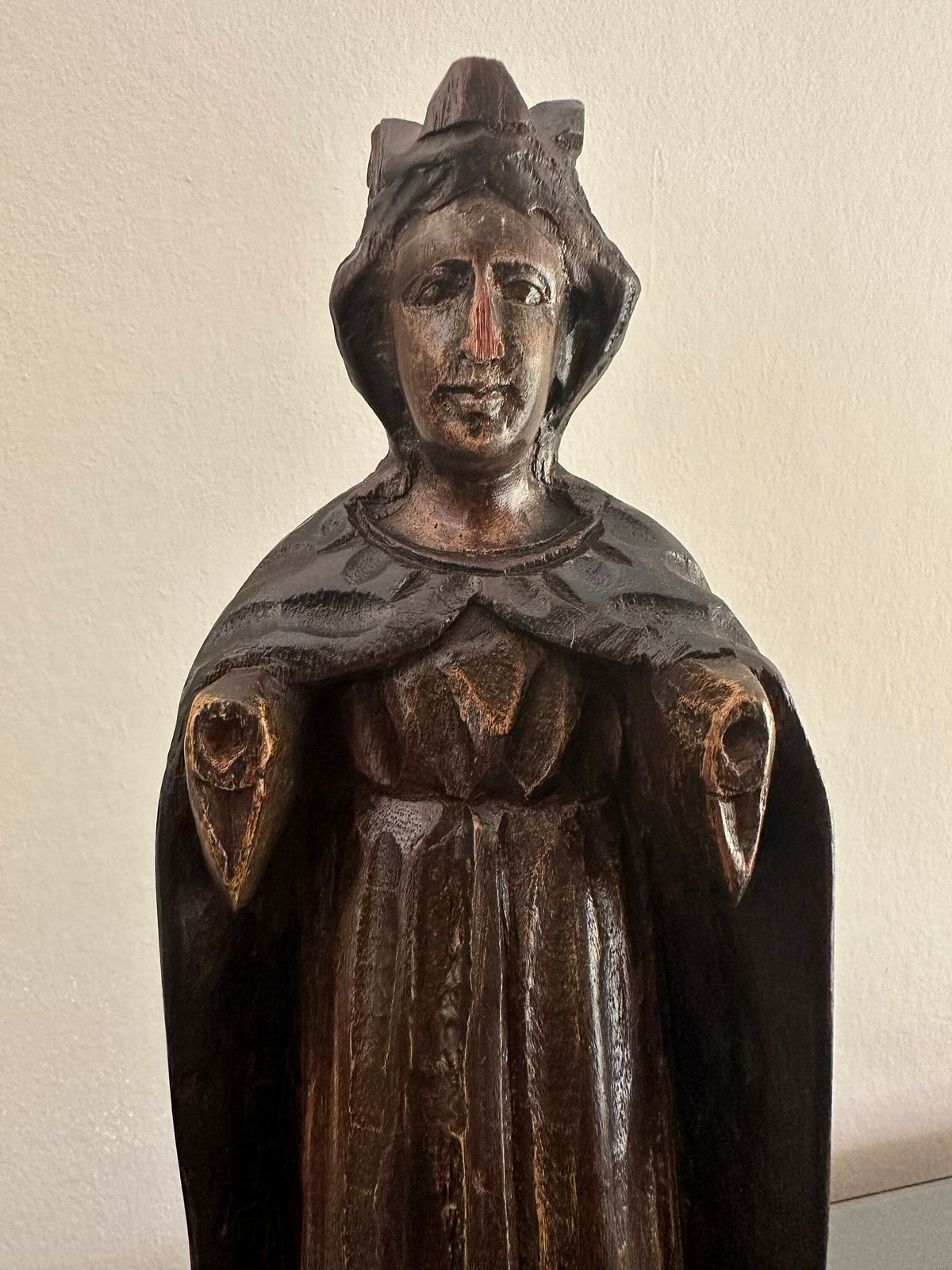 Antique Carved Wood Saint Barbara Wood Statue, French Religious Sculpture Patron Of Armourers, Artillerymen, Military Engineers, Miners photo 259.0