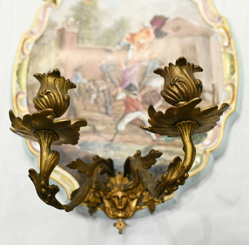 photo for sale Pair Lille Porcelain Candelabra Plates Girandole Painted