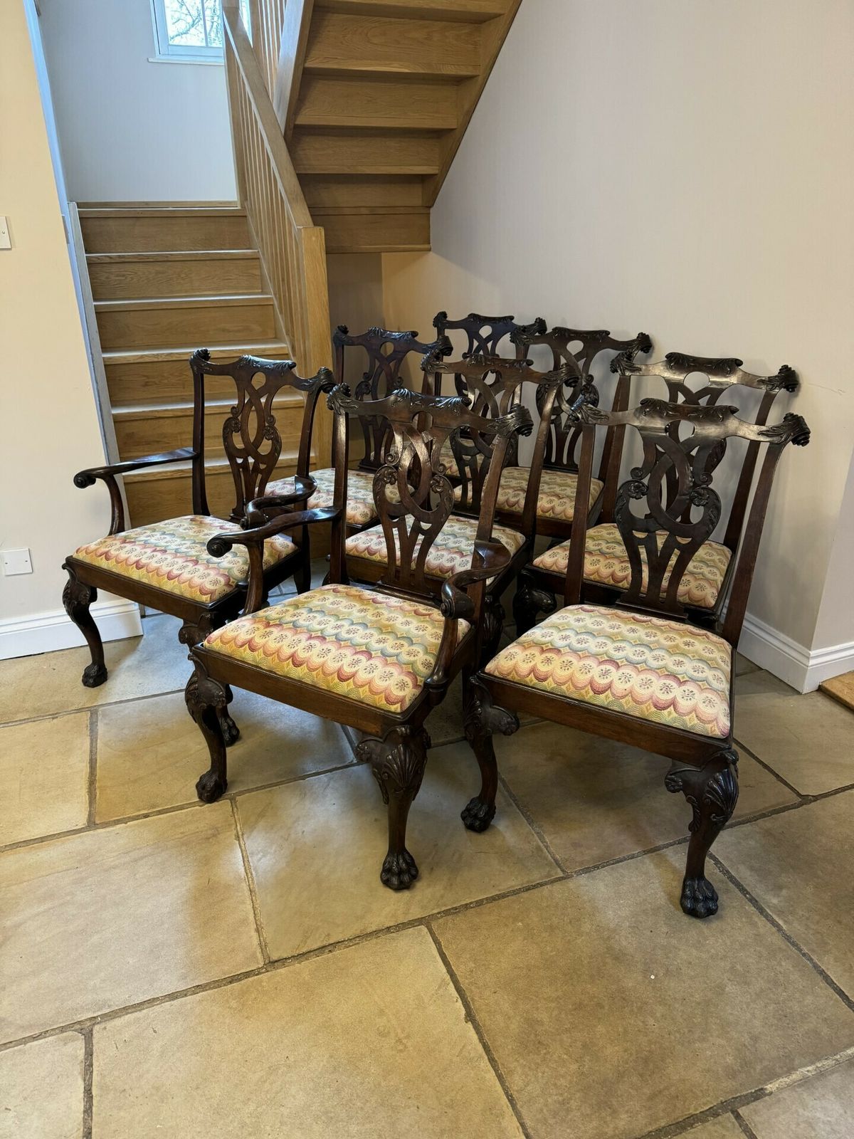 Outstanding Quality Set Of Eight Antique Mahogany Irish Chippendale Style Dining Chairs photo furniture