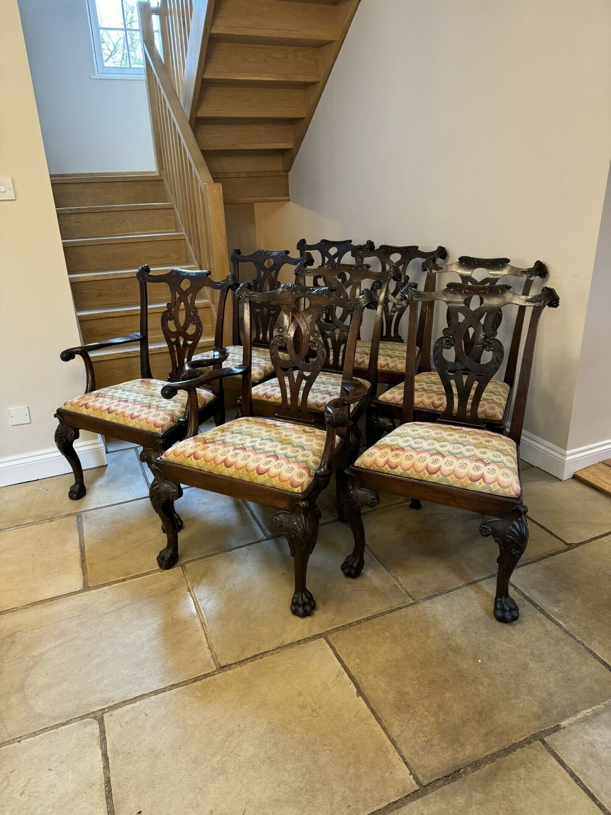 Outstanding Quality Set Of Eight Antique Mahogany Irish Chippendale Style Dining Chairs