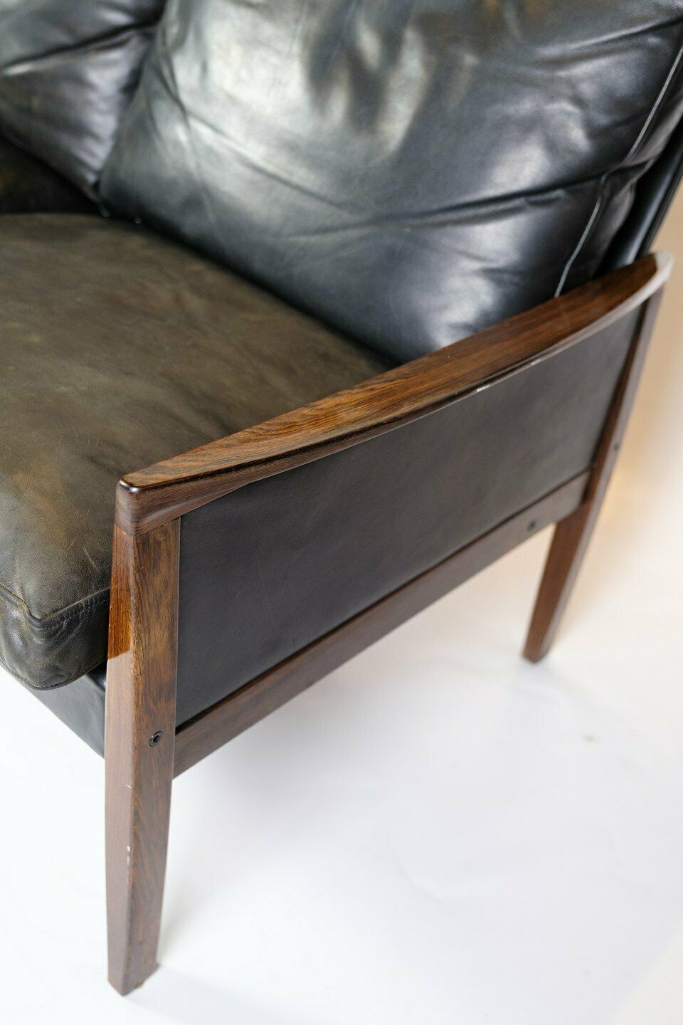 3 Person Sofa In Rosewood & Black Leather By Hans Olsen For Brdr. Juul Kristensen From 1960s photo Furniture