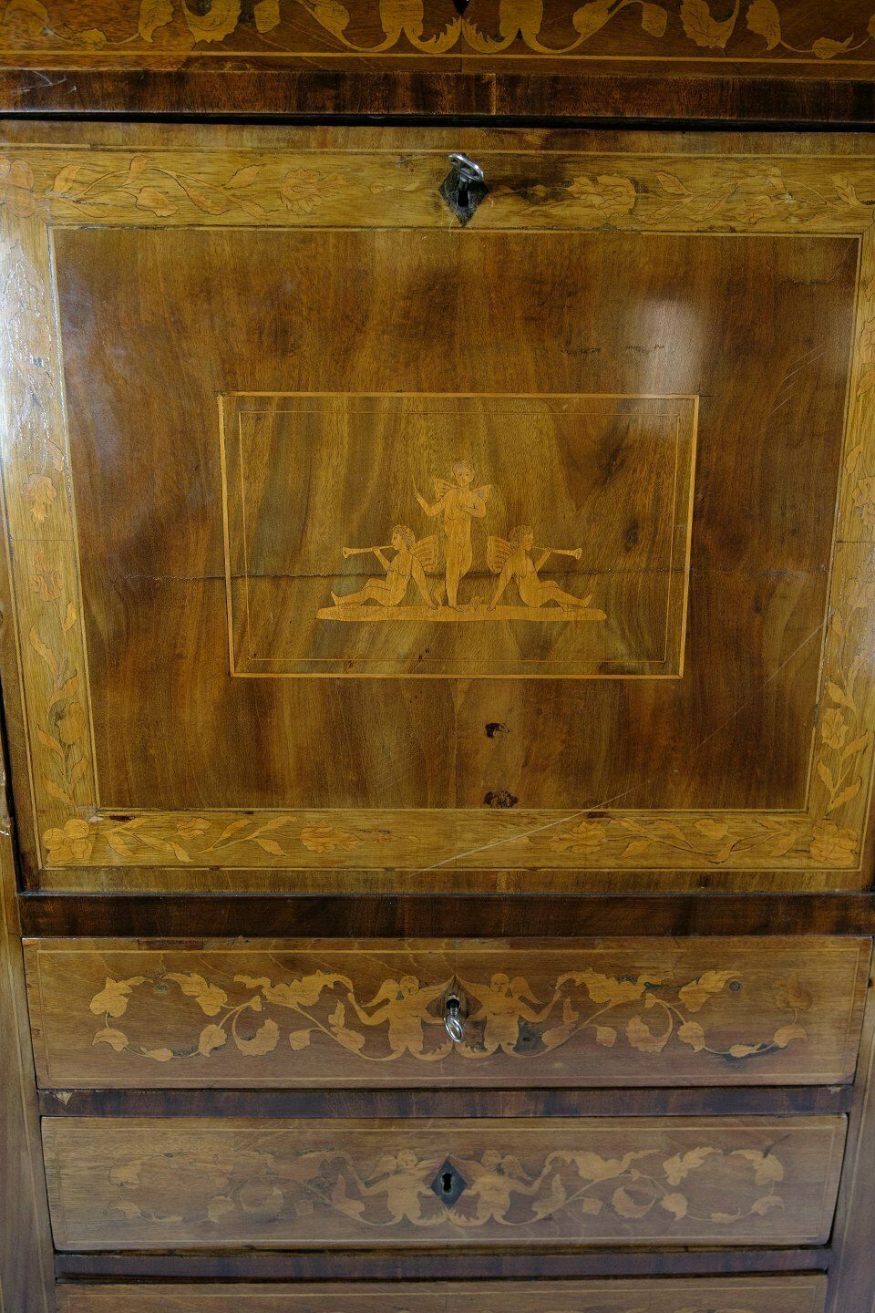photo furniture Secretary Empire Style In Hand Polished Mahogany With Intarsia From 1820