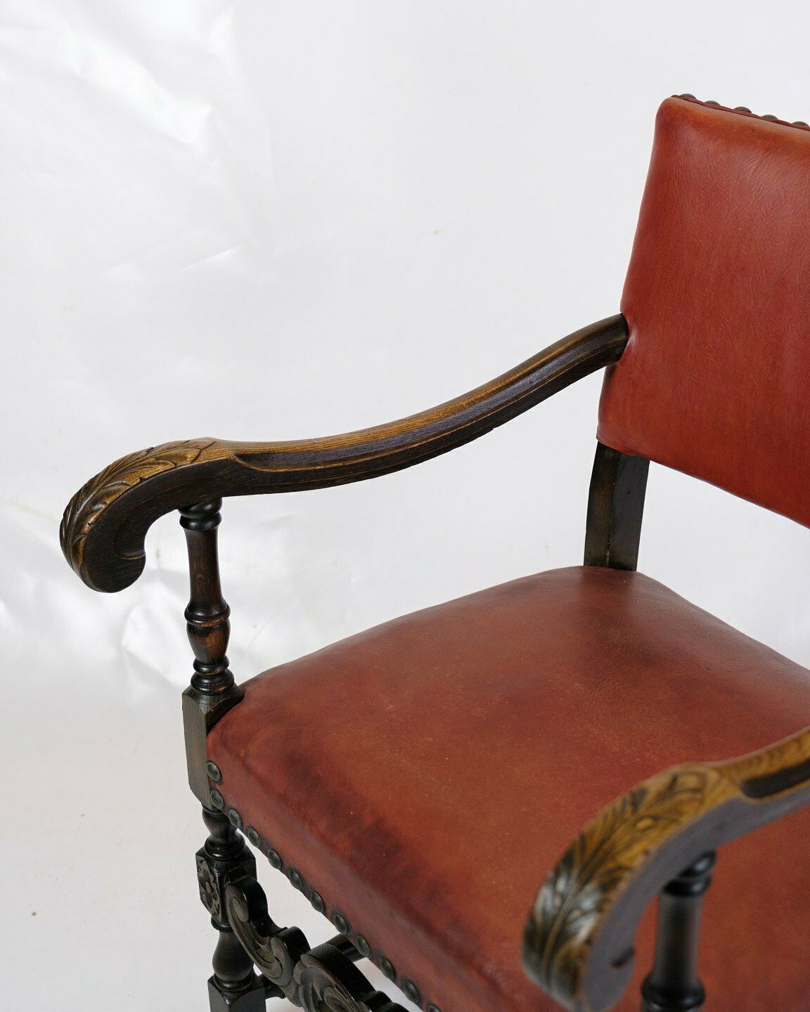 Set Of 2 Antique Armchairs In Red Leather & Oak From 1930s photo vinterior