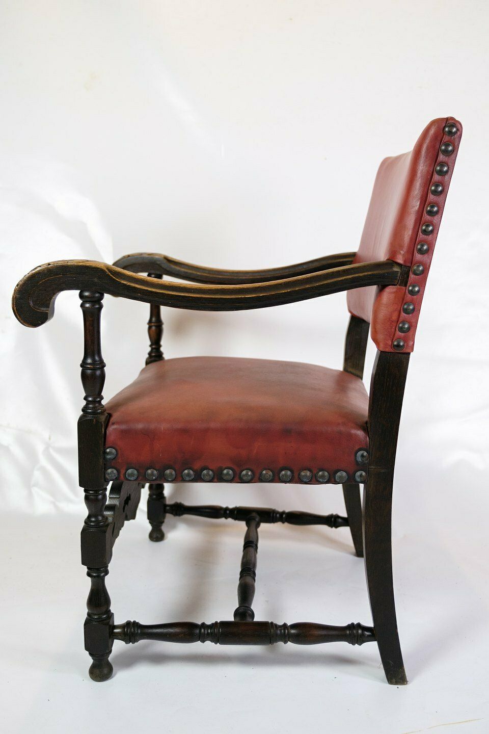 Set Of 2 Antique Armchairs In Red Leather & Oak From 1930s photo buy