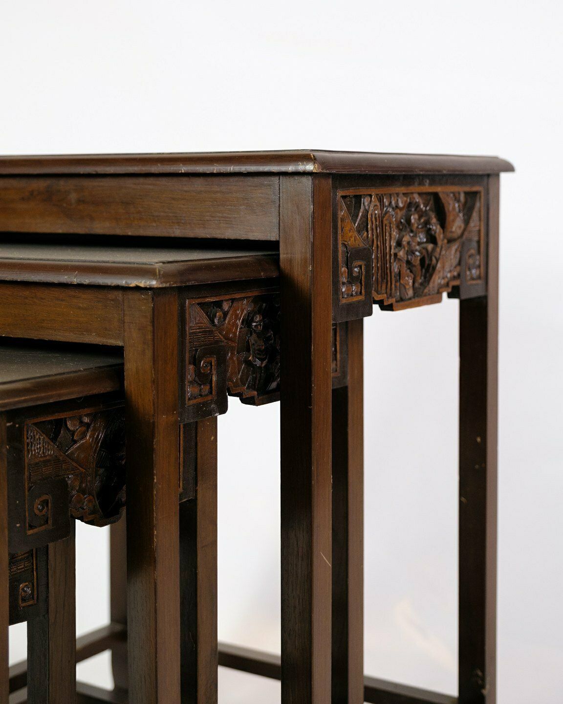 4 Antique Side Tables/Side Tables In Chinese Style Made In Mahogany  & Decorated With Various Motifs From 1930s photo for sale