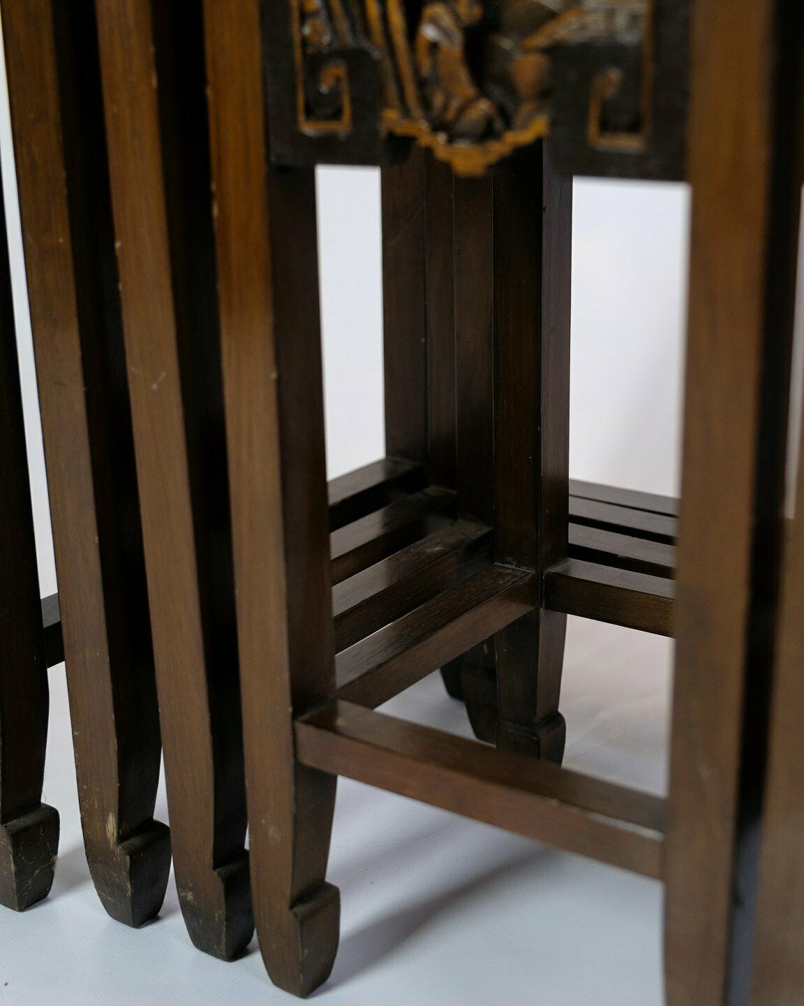 4 Antique Side Tables/Side Tables In Chinese Style Made In Mahogany  & Decorated With Various Motifs From 1930s photo 465.0
